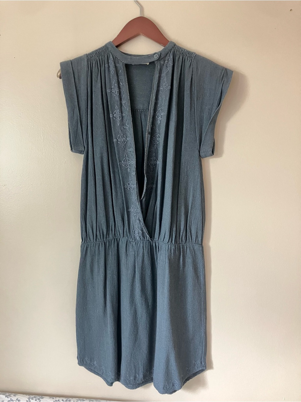 Ulla Johnson Slate Blue raw silk V-Neck Dress